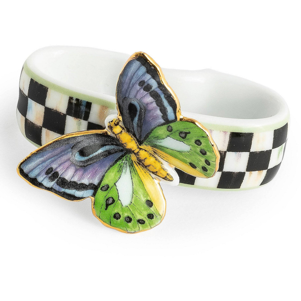 Mackenzie-Childs Butterfly Toile Napkin Rings Set of 4 Pop of Color NEW
